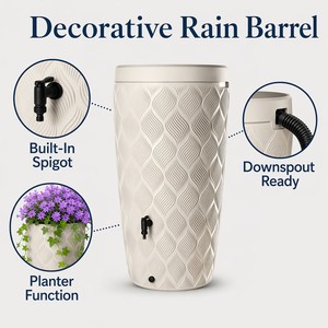 <span class=keywords><strong>Serbatoio</strong></span> per Acqua Piovana in Plastica da Esterno con Rubinetto, Vaso Decorativo, Kit per Raccolta Acqua Piovana da Giardino - Product Image 4