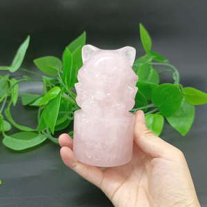 10เซนติเมตรกุหลาบควอตซ์ Selenite เก้าเทลด์สุนัขจิ้งจอกคริสตัลรักษาแกะสลักสุนัขจิ้งจอกสำหรับตกแต่งบ้าน - Product Image 3