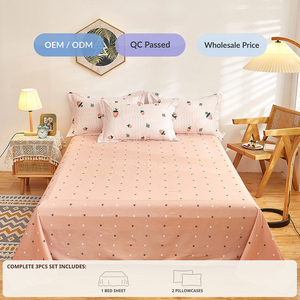 Ensemble de draps plats 3 pièces 100% coton, antistatique, imprimé, avec 2 taies d'oreiller pour la maison, l'hôtel, le mariage - Product Image 1