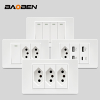 BAOBEN - Panel de PC Ignífugo Blanco de 118*72 mm, Enchufe de Pared con Doble USB Tipo C, Interruptor de Luz con 5 Puertos, Estándar Brasileño