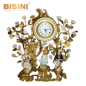Antique Luxury European Midcentury <strong>Mantel</strong> Table <strong>Clock</strong> Made of Royal Blue Floral Porcelain and Gilt Brass - Product Image 6