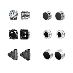 <b>Magnetic</b> Studs <b>Earrings</b> Trendy Roman Numeral | Black Zircon Stainless Steel Non-Piecing Studs | Korean Style Jewelry <b>for</b> <b>Men</b> - Product Image 2