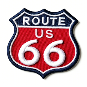 Parche Bordado Personalizado Vintage Ruta US 66 de Tela Ecológica, Insignia de Señal de Carretera Termoadhesiva para Ropa, Chaquetas y Souvenirs - Product Image 1