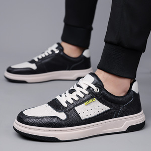 Wokrey Men's Genuine <b>Leather</b> Casual <b>Sneakers</b> Round Toe Breathable Rubber Outsole Summer Lace-up Fashion Shoes - Product Image 2
