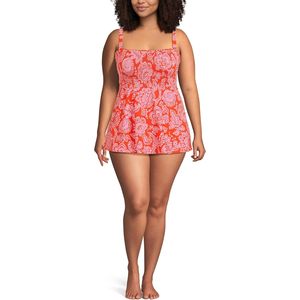 Robe de bain mini smockée à col carré pour femme, grande taille, imprimé numérique, en spandex et polyester, à enfiler - Product Image 1