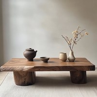 Table basse en bois massif style Wabi-sabi, bord naturel, forme irrégulière, style rondin, artistique, pour maison d'hôtes, tables basses de designer