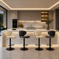 Tabouret de bar moderne pivotant et réglable en hauteur, en cuir PU, avec dossier incurvé, pour îlot de cuisine, café, restaurant