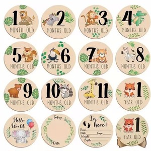 Mensuel Jalon Animal Maison Thème Nouveau-Né Photographie Props Peint En Bois Annonce Signes Gravure pour Bébés Accueillant - Product Image 1