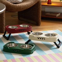 Gamelle double surélevée pliable pour animaux de compagnie, réglable sur trois niveaux de hauteur, protection du cou, antidérapante, en acier inoxydable, pour chiens et chats