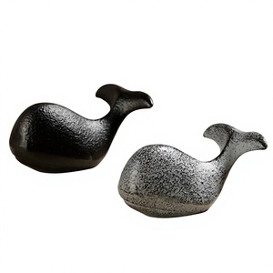 Figura de Pájaro de Hierro Fundido, Prensapapeles, Escultura Abstracta de Animal, Negro Plateado, Adorno Decorativo para el Hogar - Product Image 1