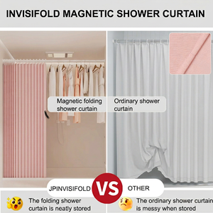 Rideau <span class=keywords><strong>de</strong></span> Douche Magnétique Pliable 80x180cm (32x72 Pouces) en Polyester Effet Lin Moderne, Imperméable et Anti-Moisissure pour VR et Petites Salles <span class=keywords><strong>de</strong></span> <span class=keywords><strong>Bain</strong></span> - Product Image 5