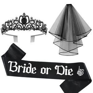 Set di Accessori Gotici per Halloween 3 Pezzi: Corona Nera, Velo e Fascia per Addio al Nubilato, Decorazioni a <span class=keywords><strong>Tema</strong></span> Scuro, Forniture all'Ingrosso - Product Image 5