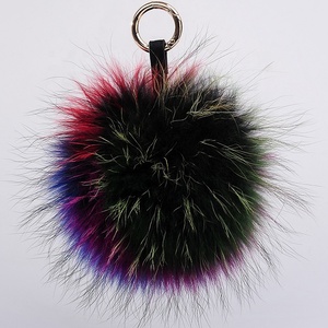 Grand porte-clés en fourrure de raton laveur/renard véritable, boule de fourrure duveteuse - Product Image 6