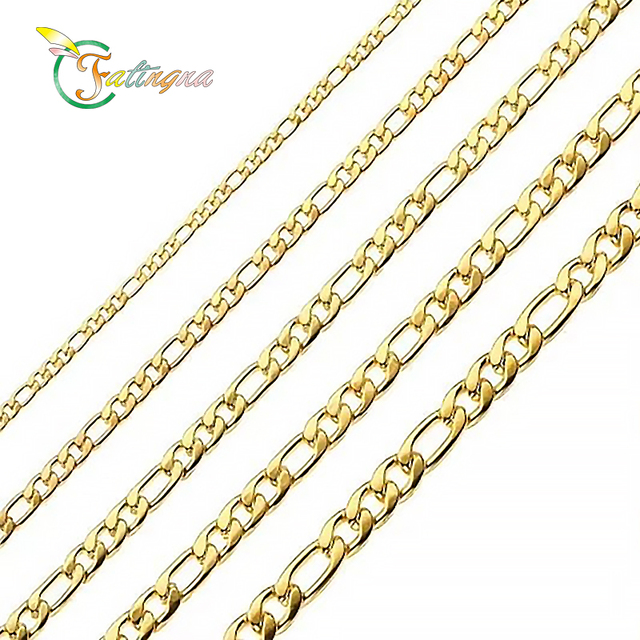 Fatingna Wholesale 3mm 4mm 5mm Stainless Steel Necklace Mens 18K Gold Plated Filled Cable Franco Chain Figaro Chain Rope Chain