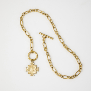 Collar Gargantilla YF4203 con Cadena de Eslabones Ovalados de Acero Inoxidable Chapado en Oro de 18K Resistente al Deslustre, Cierre OT y Colgante de Cruz Religiosa de San Benito - Product Image 6