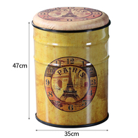 Tabouret de rangement vintage en forme de fût industriel |   Pouf de rangement rétro en métal pour la décoration de bar et de garage