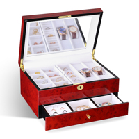 Boîte de rangement de luxe personnalisée en bois pour bijoux et montres, finition brillante, multi-niveaux, pour la vente en gros B2B