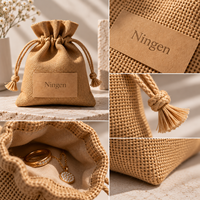 Pochette à bijoux en jute avec cordon de serrage et logo personnalisé, sac cadeau en toile de jute avec étiquette kraft vierge pour mariage, fête, emballage de bonbons, vente en gros