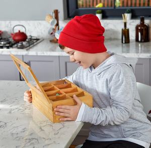 Eco-Friendly Multi-Funcional Retângulo Moderno Chá Caixa De Armazenamento 8 Compartimentos Bambu Organizador Limpar Acrílico Top Window <span class=keywords><strong>Bag</strong></span> - Product Image 3