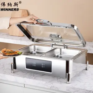 Intelligent Touch Panel Buffet Stove Food Heating Glass Visible Cover Food Warmer Buffet Remote Control Chafing Dish For Hotel