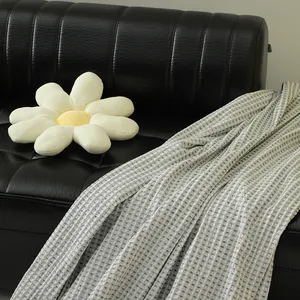 Indigo And White Waffle Weave Hypoallergenic Low-maintenance 100% Cotton Honeycomb Blanket Custom Fiesta