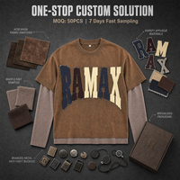 RAMAX Premium 280GSM T-shirt à manches longues deux pièces marron délavé style vintage, effet vieilli, streetwear universitaire, vente en gros OEM ODM