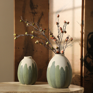 Florero de Cerámica Rústica WabiSabi Flolenco Pintado a Mano con Diseño Floral Mate y Salpicado, para Exhibición de Ramas Secas en Hoteles y Villas - Product Image 4
