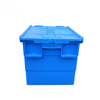 Boîte logistique à insertion inclinée à couvercle bleu 600*400*340mm Poubelle de rangement en plastique empilable