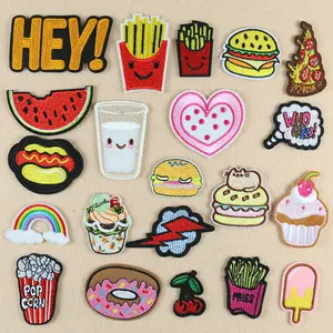 Patches bordados para decoração de roupa, uma série de petiscos desenhos animados, bolos, frutas, leite, ferro