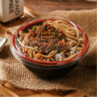 Couvercle jetable en plastique PP pour conteneur alimentaire, design moderne pour boîte à lunch micro-ondable, ramen, couleurs personnalisables rouge/noir, bol de livraison