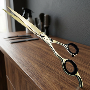 ASAP Professional Right Handed 7.5" Carbon Steel <b>Dog</b> Grooming Shear Scissors Medium Handle Blunt-Sharp Straight Blades - Product Image 2