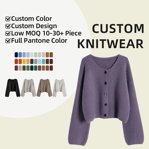 Высококачественный стильный свободный женский кардиган с рукавами-фонариками, вязаный свитер с возможностью нанесения логотипа - Product Image 1