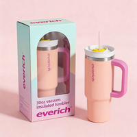 Everich ODM 30oz Tumbler dengan Pegangan, Kapasitas Besar, Tutup Sedotan Anti Bocor, Botol Air Stainless Steel, Mug Perjalanan, Bebas BPA