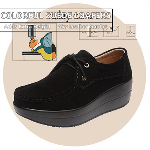 Chaussures plates en daim à plateforme solide, bout fermé, confortables, tendance, respirantes, en cuir, mocassins à lacets, chaussures plates pour femmes - Product Image 2