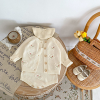 Offre Spéciale : Ensemble deux pièces tricoté pour bébé, broderie cœur, boutonnage simple, en coton personnalisé, pull chaud pour enfant