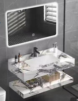 Ensemble de meuble-lavabo mural de luxe moderne en ardoise avec double vasque, miroir intelligent, facile à nettoyer et résistant à l'eau