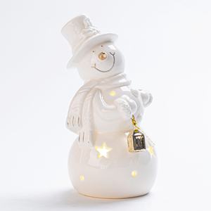 Popular Hand Paint Gold Edge Small Ceramic White Snowman Figurine With LED Inside <strong>for</strong> Christmas - Product Image 5