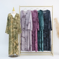 Nouvelle Robe Abaya de Soirée Élégante en Satin de Dubaï 2026 avec Liens Frontaux et Motif Tie-Dye pour Banquets – Modèle L620