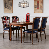 Chaise de salle à manger de style britannique avec motif Union Jack, cadre en bois massif et cuir bleu imperméable et durable pour le mobilier de maison