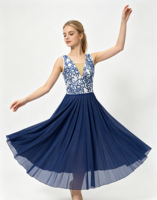 Robe de ballet longue en mousseline de soie à sequins et dentelle, sans manches, décolleté en V profond, pour femmes, costume de danse lyrique contemporaine professionnelle, en spandex
