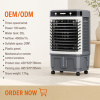 Ventilateur rafraîchisseur d'air évaporatif grande capacité avec réservoir d'eau de 20L, télécommande, 3 vitesses, pour usage commercial