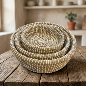 Panier de rangement rond en jonc de mer tressé, bol de service festonné en osier, organisateur de fruits et de pain pour la maison, la cuisine et l'hôtel - Product Image 2