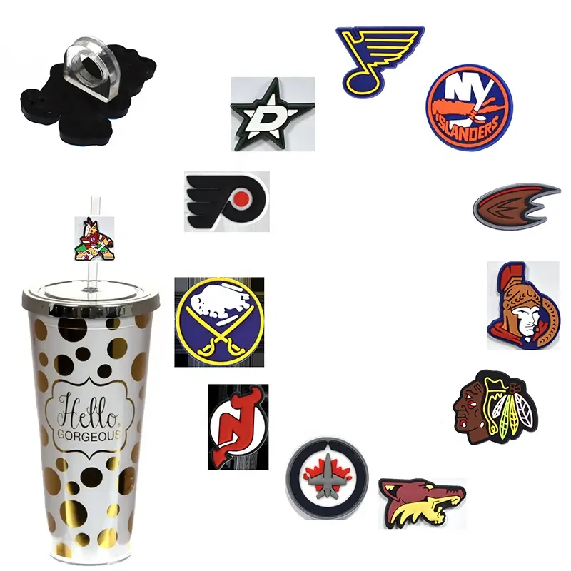 8 mm Amerika NHL Hockeyscheibe Sportmannschaften Logo Trinkbecherzubehör Strohhalm-Topper-Abdeckung Charms