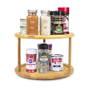 Organizzatore Girevole a Due Livelli in Bambù per Spezie, Lazy Susan, Portaoggetti Rotante per Cucina, Bancone, Tavolo e Dispensa - Product Image 2