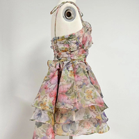 Robe Courte Vintage Décontractée en Mousseline de Soie pour Femme, Style Princesse, à Bretelles Fines, Imprimé Nœud, Sans Manches, avec Lacets, Collection Été, Vente en Gros pour Boutiques