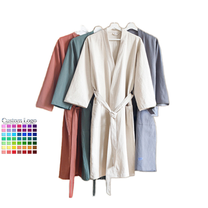 Albornoz <span class=keywords><strong>Kimono</strong></span> de Lino Europeo <span class=keywords><strong>con</strong></span> Logotipo Personalizado al por Mayor para Mujer, Cuello en V, Mangas Largas, Transpirable, de Secado Rápido, para Spa, Sauna y Hotel - Product Image 1