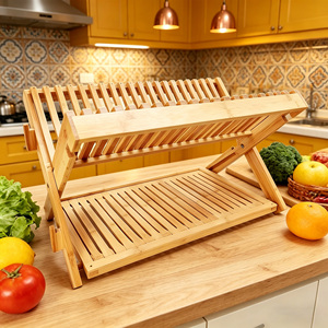 Escurridor de Platos de Bambú para Fregadero de Cocina, Plegable y Ahorrador de Espacio, para Platos, Tazas y Vajilla - Product Image 3
