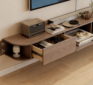 <span class=keywords><strong>Meuble</strong></span> TV mural flottant peu encombrant en MDF avec rangement dissimulé – Console multimédia minimaliste <span class=keywords><strong>pour</strong></span> salon - Product Image 5