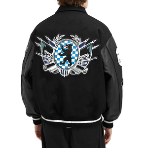 Slight Crop Fit Leather Sleeves Wool <strong>Jacket</strong> <strong>Custom</strong> Embroidery Patches Stadium <strong>Varsity</strong> <strong>Jacket</strong> - Product Image 2