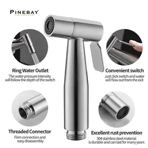 PINEBAY Pulverizador portátil de bidê Shattaf de níquel escovado de alta qualidade Pulverizador de bidê portátil para banheiro
